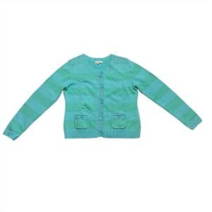 Tyler Boe Designer Blue Green Striped Knit Button Up Sweater Casual Size Small